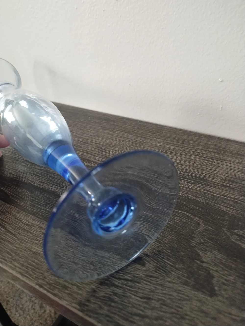 Vintage Tall Delicate Blue Etched Glass Vase
